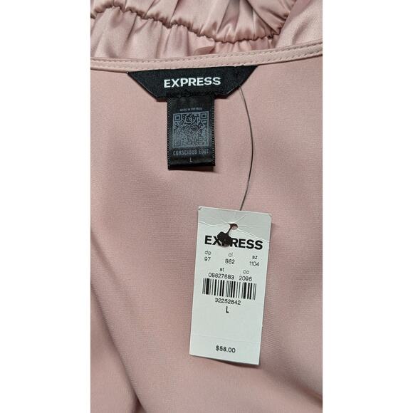 NWT EXPRESS Satin Bodysuit Top Ruffle Short Sleeve V Neck Wrap Blouse Large - Picture 4 of 5